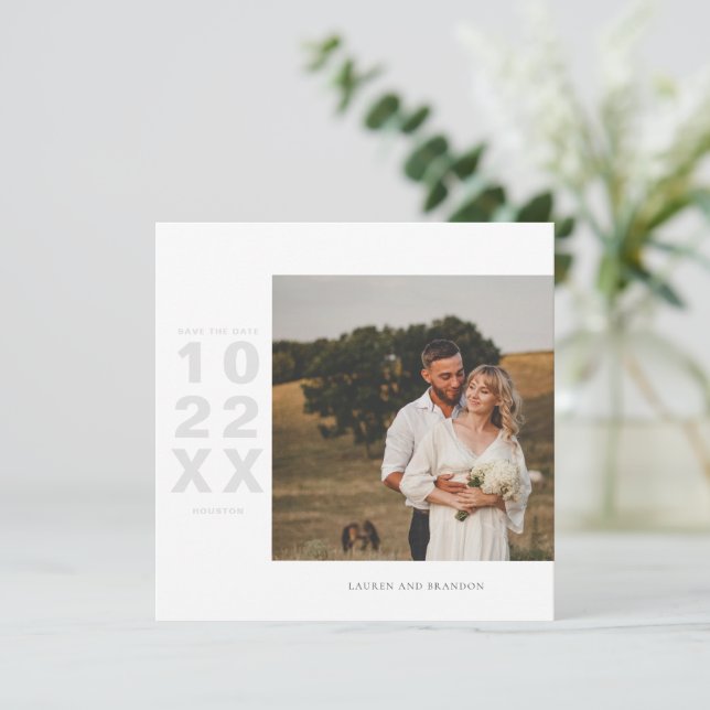 Modern Typography Photo Save the Date (Standing Front)