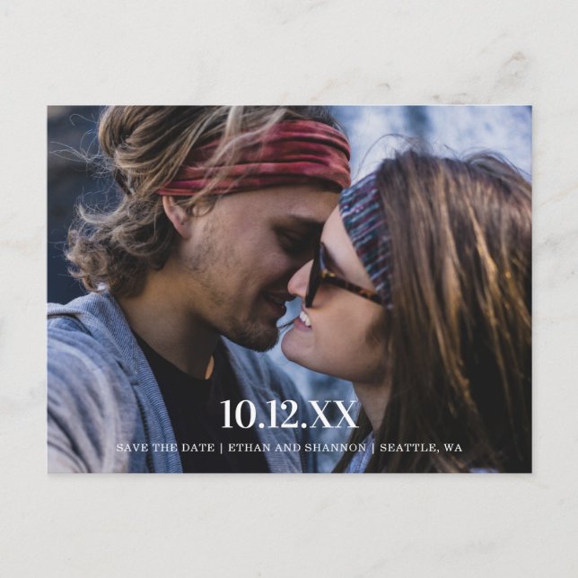 Modern Typography Photo Save the Date Announcement Postcard (Front)