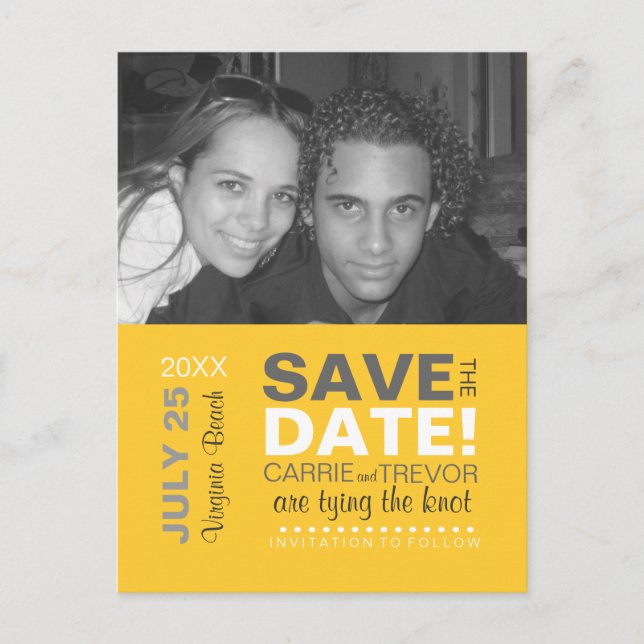 Modern Typography Photo Save the Date Postcard (Front)