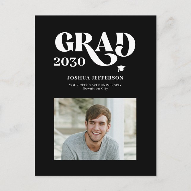 Modern typography photo simple graduation announce announcement postcard (Front)