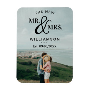 Modern Typography Photo Wedding Announcement Magnet