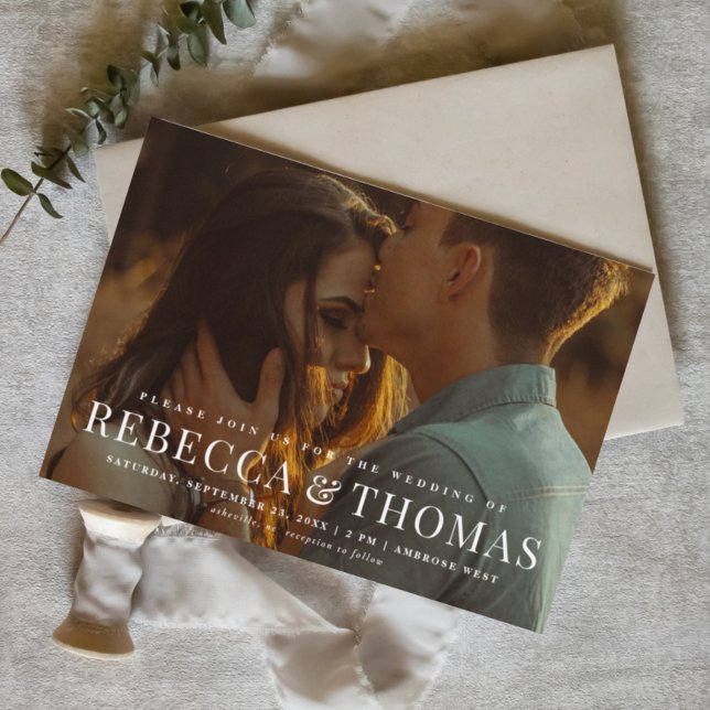 Modern Typography Photo Wedding Invitation (Elegant photo wedding invitation with minimal typography overlay.)