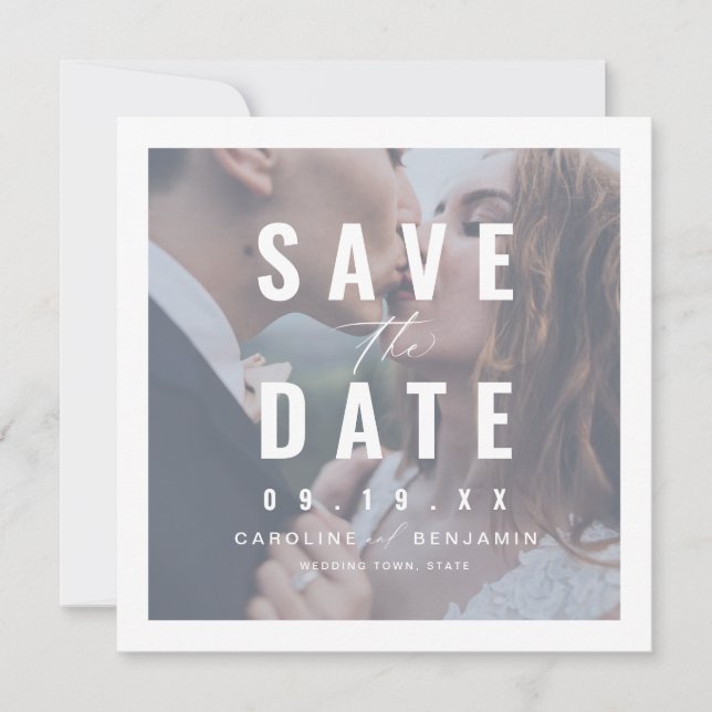 Modern typography photo wedding save the date (Front)