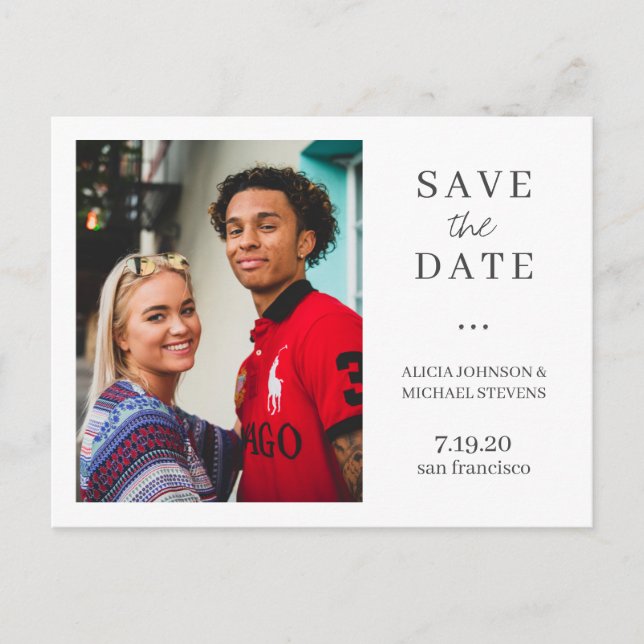 Modern typography photo wedding save the date announcement postcard (Front)