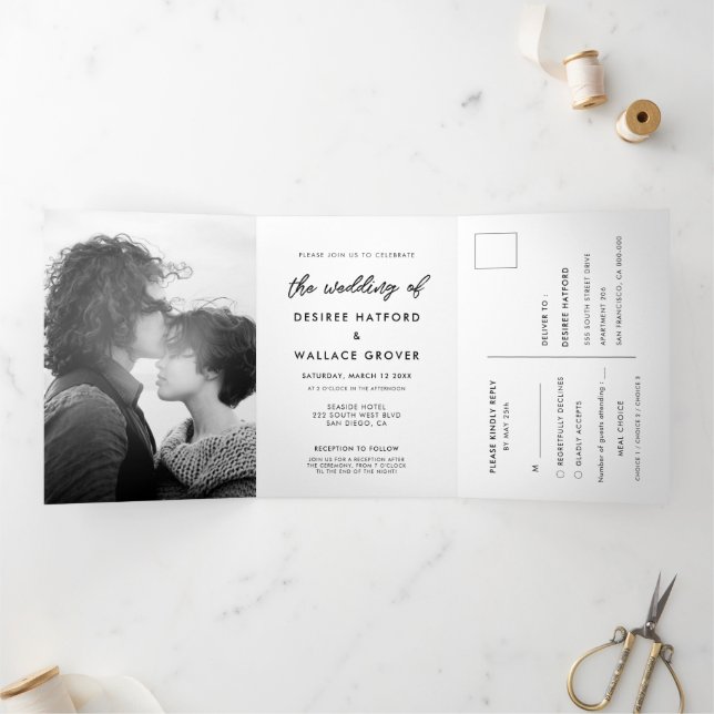 Modern typography photo wedding Tri-Fold invitation (Inside)