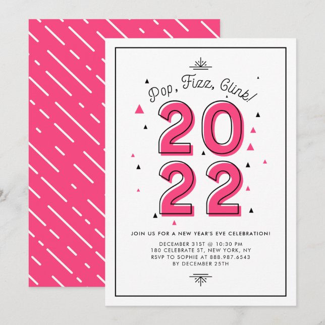 Modern Typography Pink 2022 New Year's Eve Party Invitation (Front/Back)
