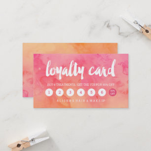 Modern typography pink coral watercolor loyalty card