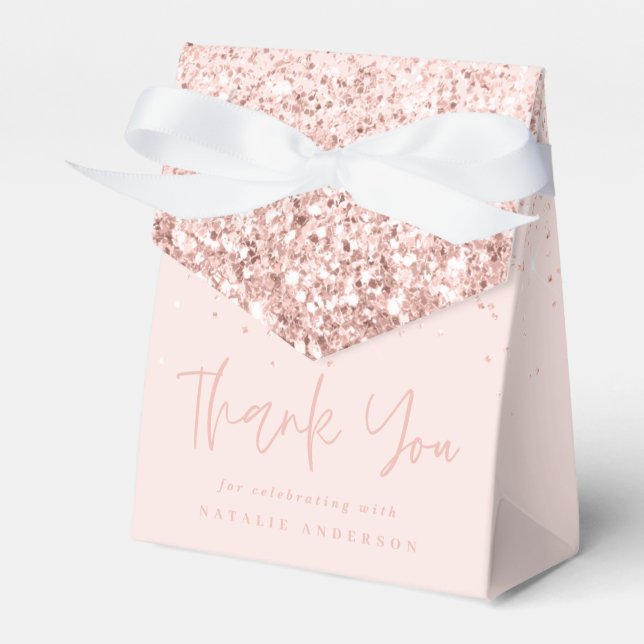 Modern typography pink girly glitter chic birthday favour box (Front Side)