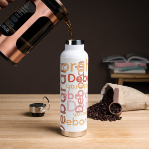 Modern Typography Pink Name White Water Bottle