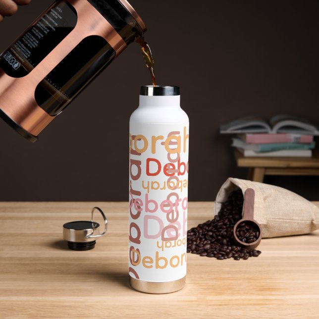Modern Typography Pink Name White Water Bottle (Coffee)