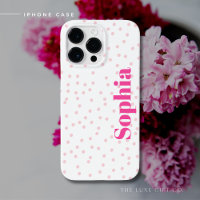 Modern Typography Pink Spot iPhone Case with Name