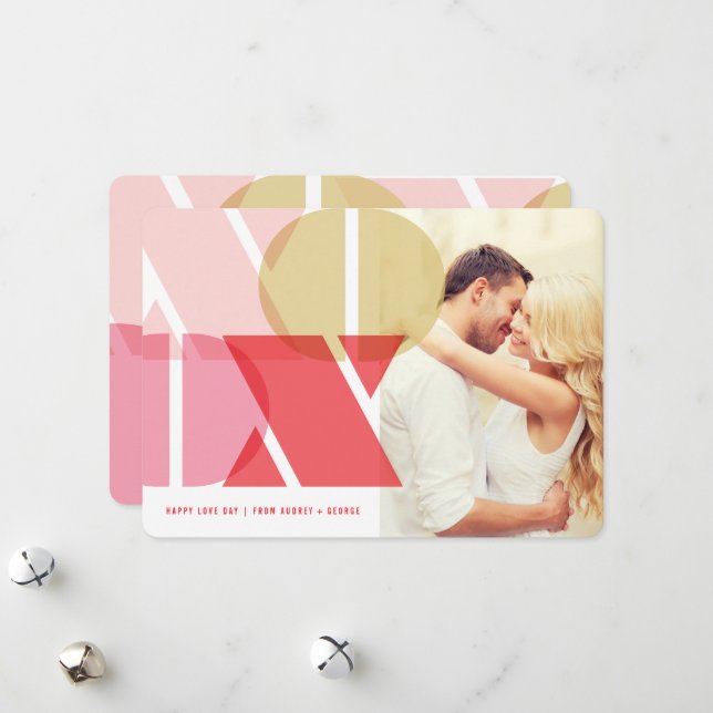 Modern Typography Pink XOXO Valentine's Day Photo Holiday Card (Front/Back In Situ)