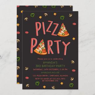 Modern Typography Pizza Slices Kids Birthday Party Invitation