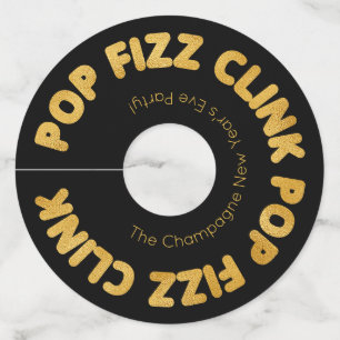 Modern Typography Pop Fizz Clink New Year's Eve Wi Wine Glass Tag