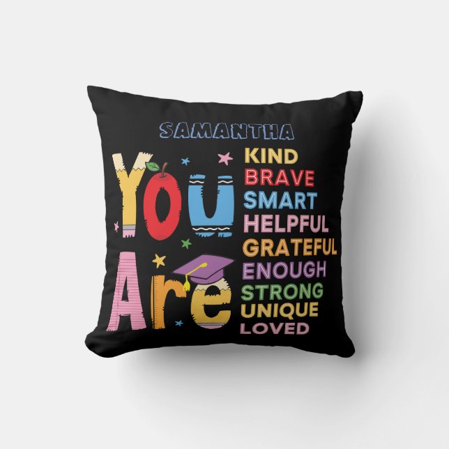 Modern Typography Positive Affirmations Name  Cushion (Front)