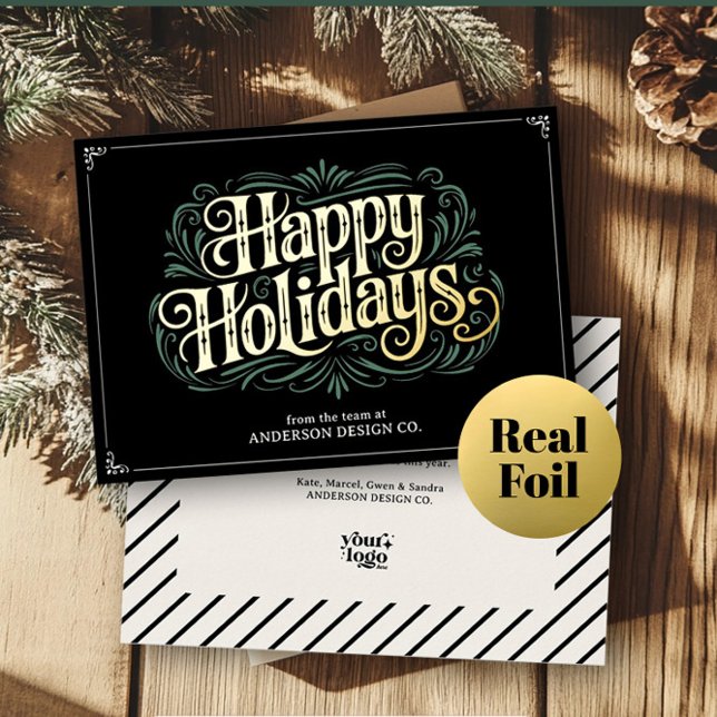 Modern Typography Professional Small Business Logo Foil Holiday Card (Creator Uploaded)