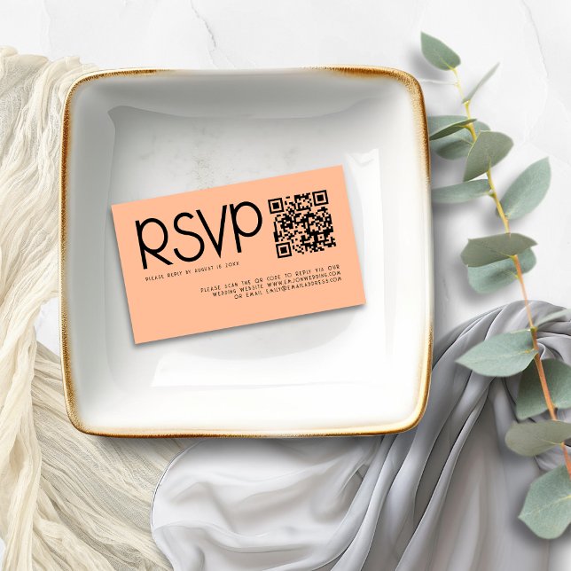 Modern Typography QR Code Peach Wedding RSVP Enclosure Card (Creator Uploaded)