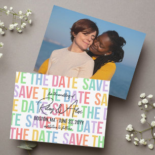 Modern Typography Rainbow Letters LGBTQA Wedding Save The Date