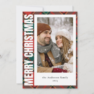 Modern Typography Red and Green Plaid Christmas Holiday Card