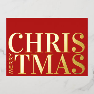 Modern Typography Red Gold Merry Christmas Foil Holiday Card