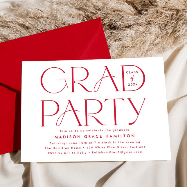 Modern Typography Red Graduation Party Invitation (Creator Uploaded)