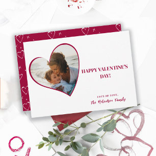 Modern Typography Red Heart Photo Valentines Day  Holiday Card