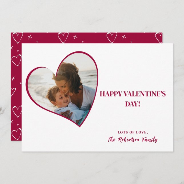 Modern Typography Red Heart Photo Valentines Day  Holiday Card (Front/Back)