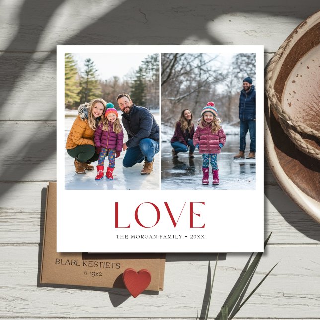 Modern Typography Red Love Valentines Family Photo Holiday Card (Creator Uploaded)