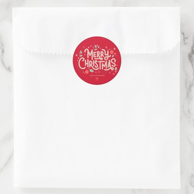 Modern Typography Red Merry Christmas  Classic Round Sticker (Bag)