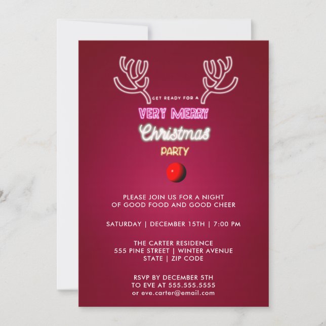 Modern Typography Red Nose Reindeer Christmas Invitation (Front)