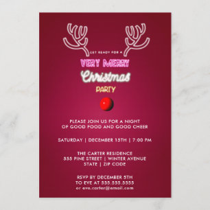 Modern Typography Red Nose Reindeer Christmas Invitation