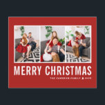 Modern Typography Red Photo Collage Christmas<br><div class="desc">Merry Christmas! Send your warm wishes this season with this customisable photo collage Christmas card. It features simple typography with a  red background. Personalise by adding your photos,  names,  year and other details. This modern Christmas card is available in other colours and cardstock.</div>