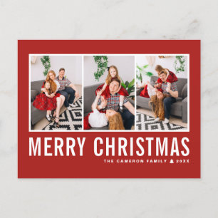 Modern Typography Red Photo Collage Christmas Holiday Postcard