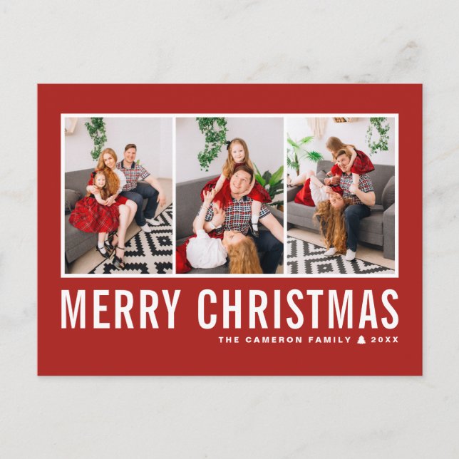 Modern Typography Red Photo Collage Christmas Holiday Postcard (Front)