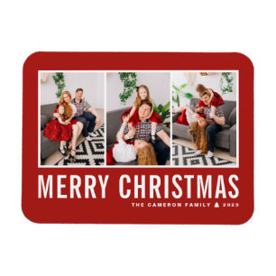 Modern Typography Red Photo Collage Christmas Magnet