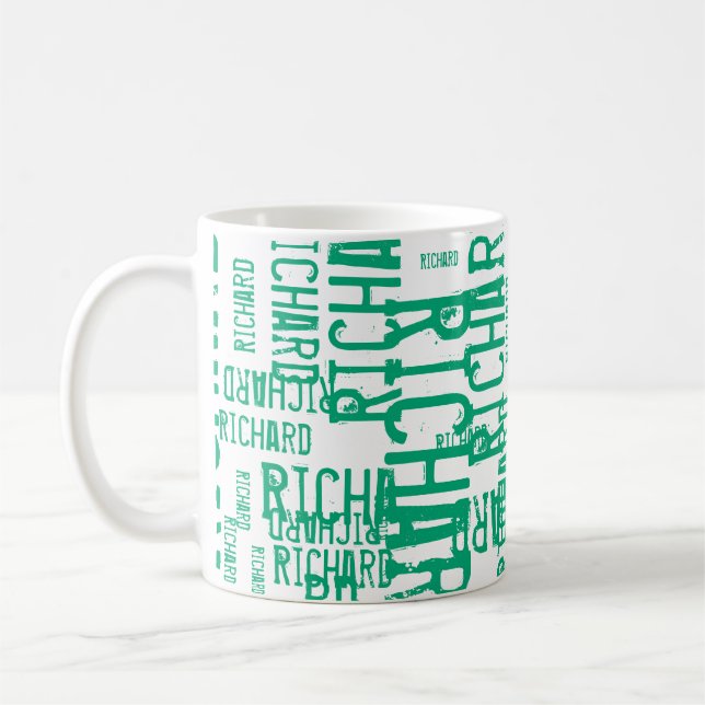 Modern Typography repeating green-blue name Coffee Mug (Left)
