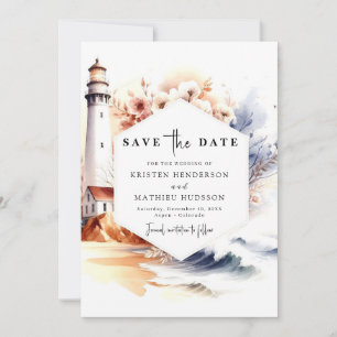 Modern Typography Romance Lighthouse Wedding Save The Date