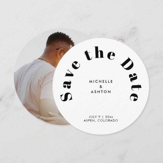 Modern Typography Round Circle  Save The Date (Front/Back)