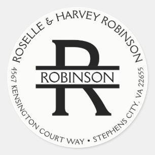 Modern Typography Round Circular Name and Address Classic Round Sticker