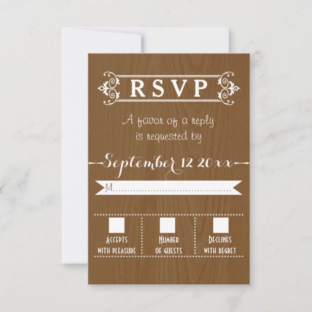 Modern typography rustic wood wedding RSVP (Front)