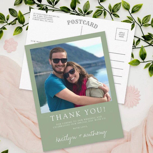 Modern Typography Sage Green Minimalistic Photo Postcard (Creator Uploaded)