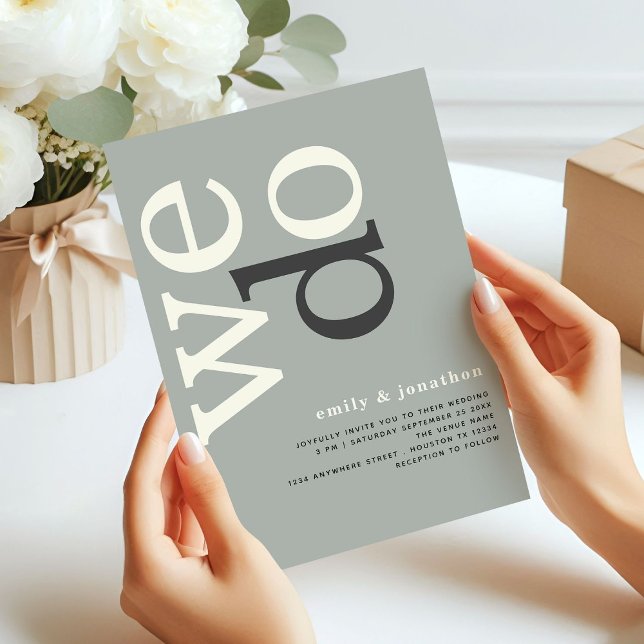 Modern Typography Sage Ivory Wedding Invitation (front view)