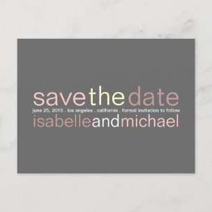 Modern Typography Save the Date Wedding   Pink Announcement Postcard