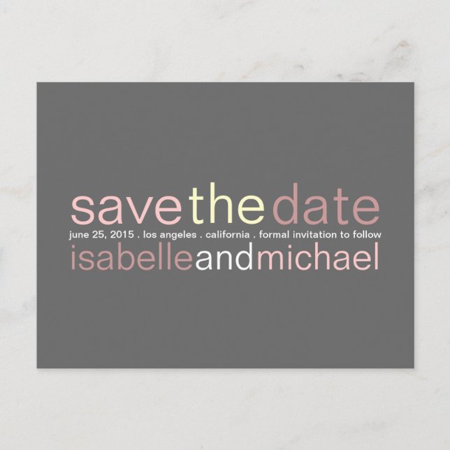 Modern Typography Save the Date Wedding | Pink Announcement Postcard (Front)