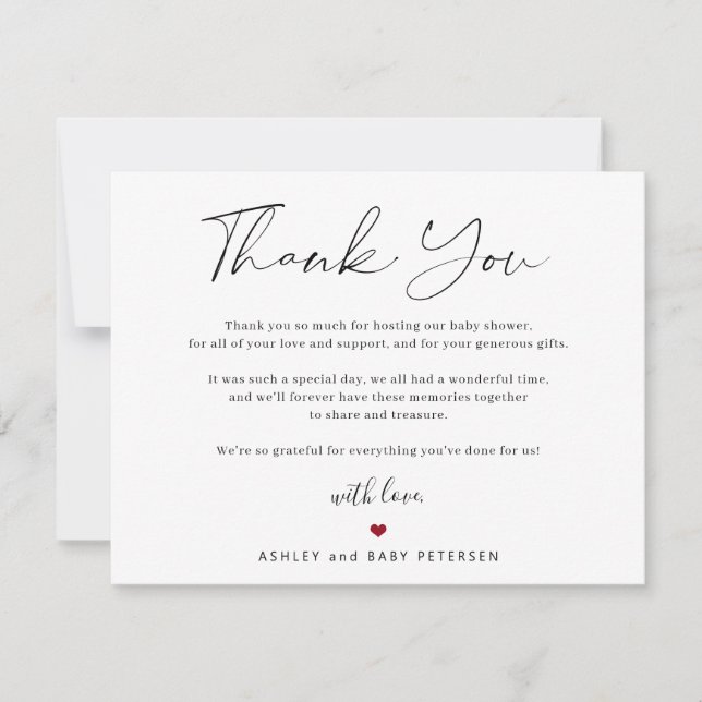 Modern typography script baby shower thank you card (Front)