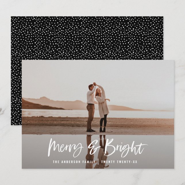 Modern typography script black photo Christmas Holiday Card (Front/Back)