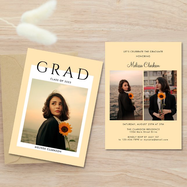 Modern Typography Script Cream Photo Graduation Invitation (Creator Uploaded)