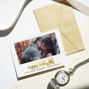 Modern Typography Script New Year Photo Real Foil Holiday Card