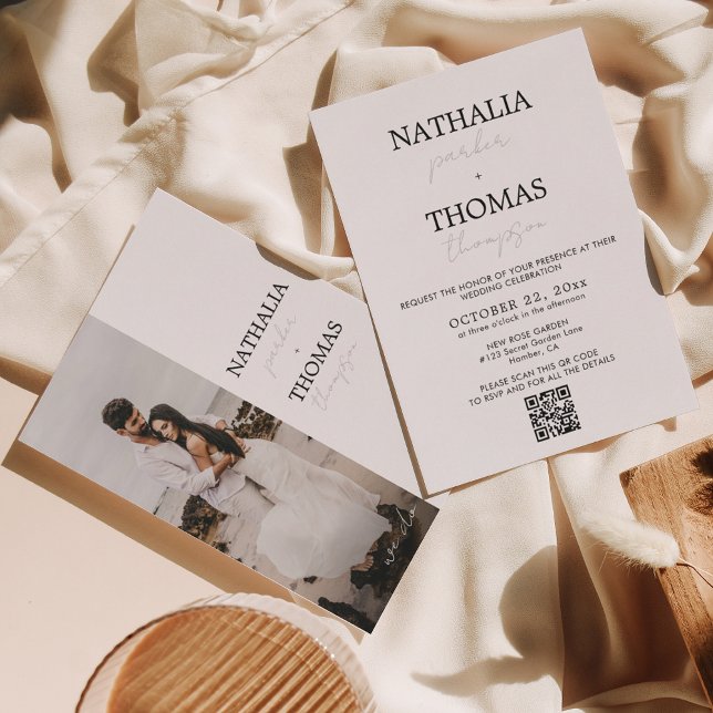 Modern Typography Script Photo QR Code Wedding Invitation (Creator Uploaded)