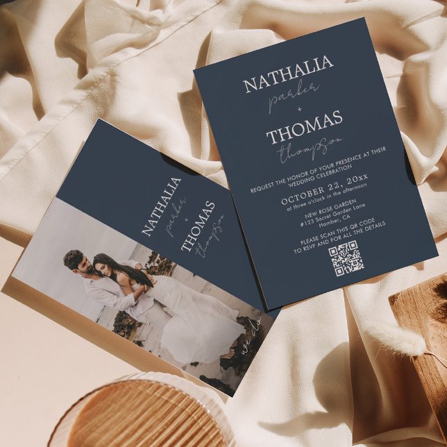 Modern Typography Script Photo QR Code Wedding Invitation (Creator Uploaded)